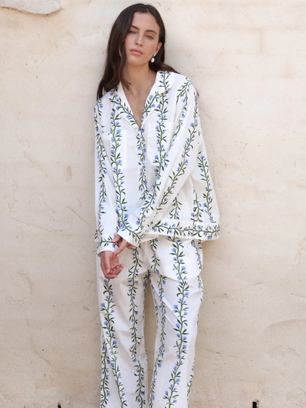 NWOT Emily Long Pajama Set Botanical Vine Size Large - Picture 7 of 11